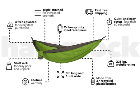 Forest Green - Recycled Hammock with Straps